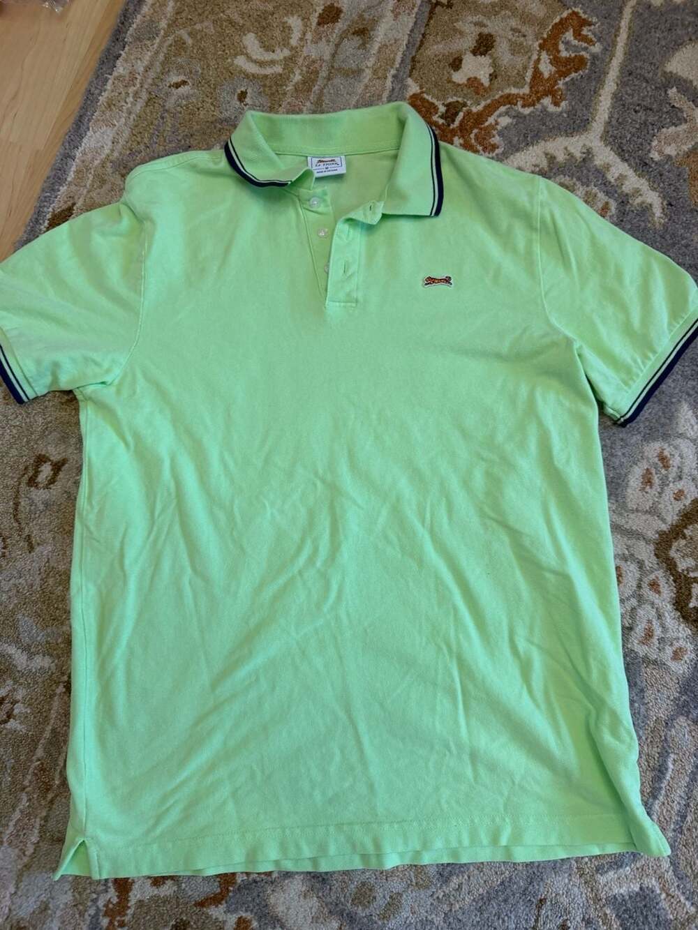 Le Tigre Men's Neon Green Pique Polo Shirt with Tipped Collar and Sleeves